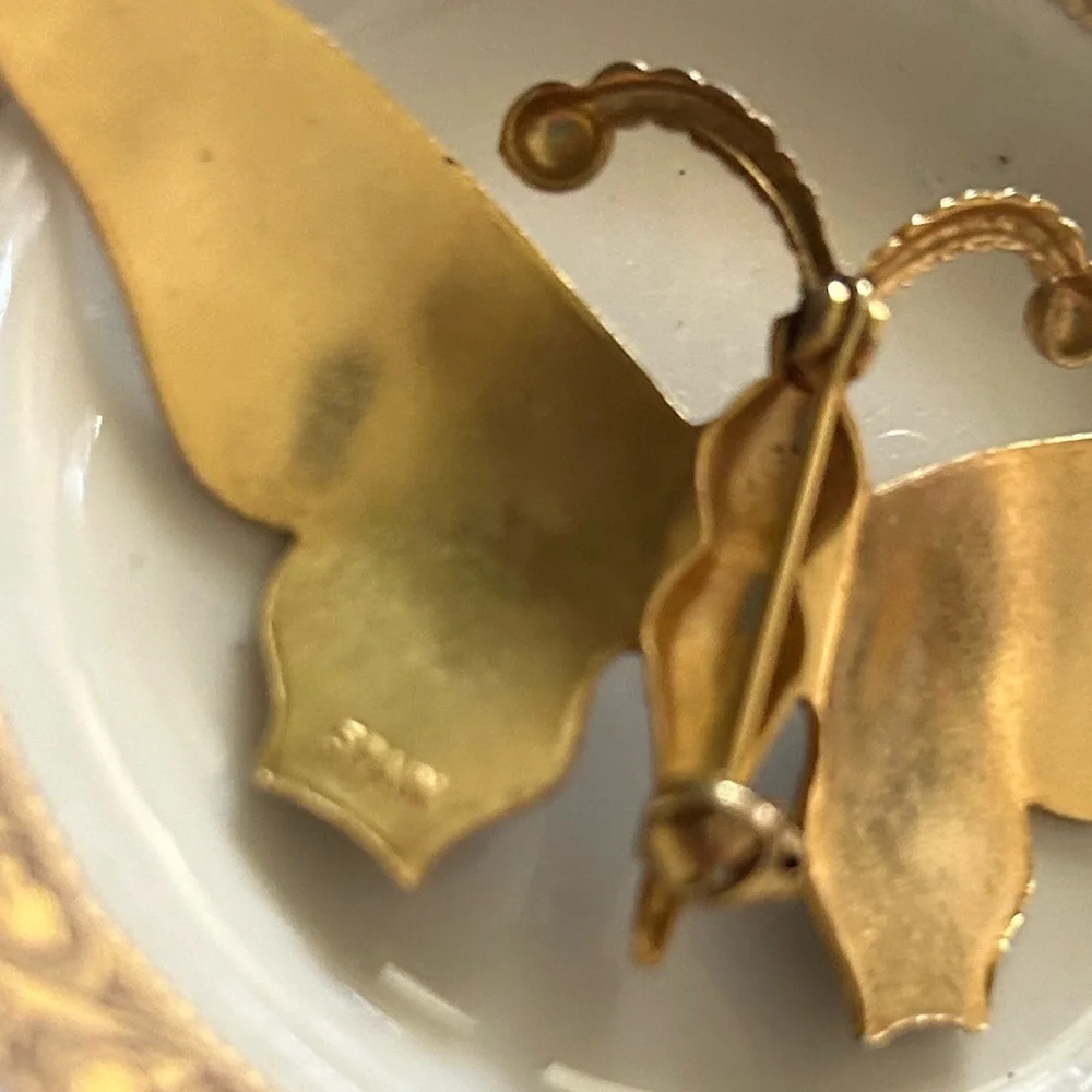 Vintage Damascene Butterfly Pin Brooch